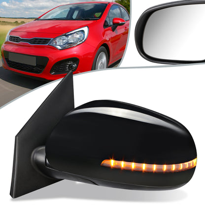 RETROVISOR MIRROR - OEM - 06-11 KIA RIO - POWERED - HEATED - W/ SIGNAL LIGHT - FOLDING - BLACK MATERIAL - LEFT