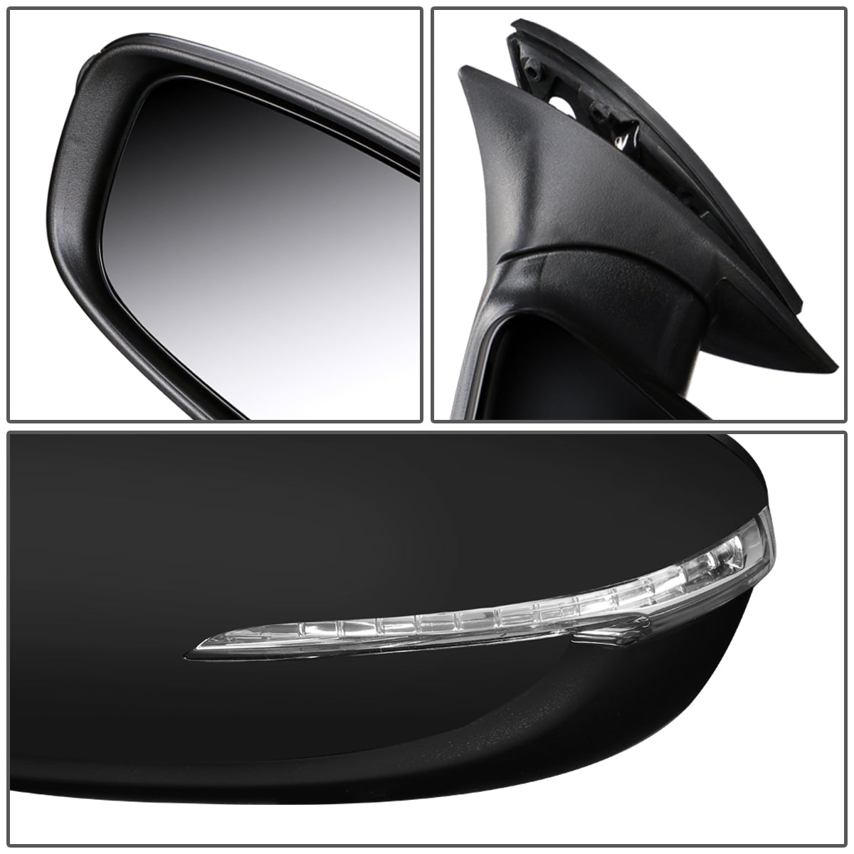 RETROVISOR MIRROR - OEM - 14-16 KIA FORTE, FORTE KOUP - POWERED - HEATED - FOLDING - W/ SIGNAL LIGHT - FOLDING - BLACK MATERIAL - LEFT