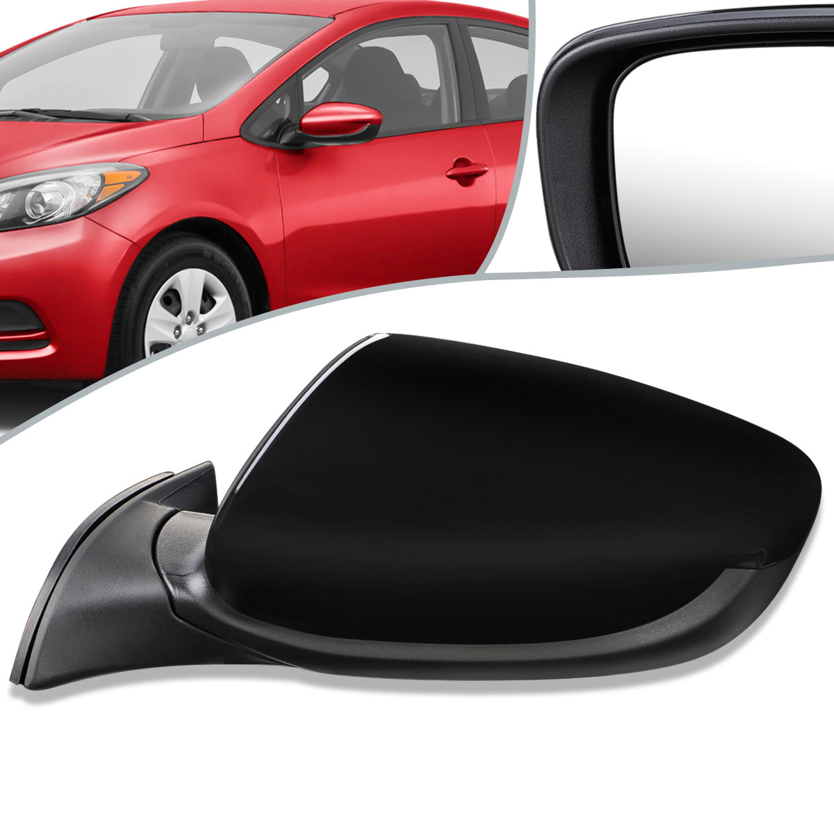 RETROVISOR MIRROR - OEM - 14-16 KIA FORTE, FORTE KOUP - POWERED - HEATED - FOLDING - BLACK MATERIAL - LEFT