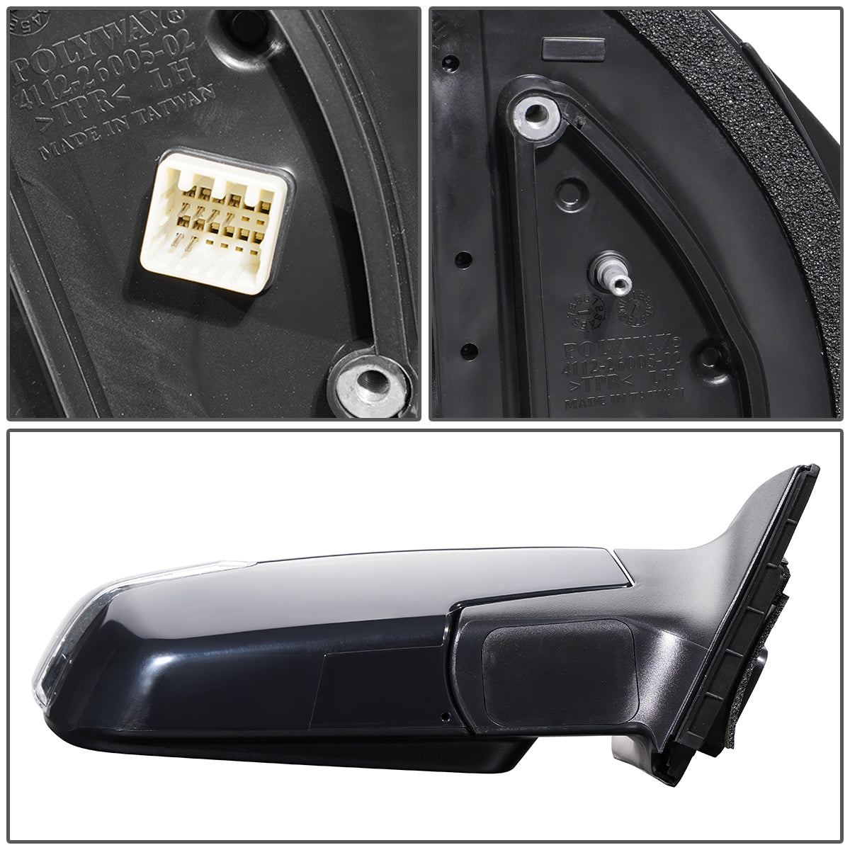 RETROVISOR MIRROR - OEM - 06-14 KIA SEDONA - POWERED - HEATED - W/ SIGNAL LIGHT - FOLDING - BLACK MATERIAL - RIGHT