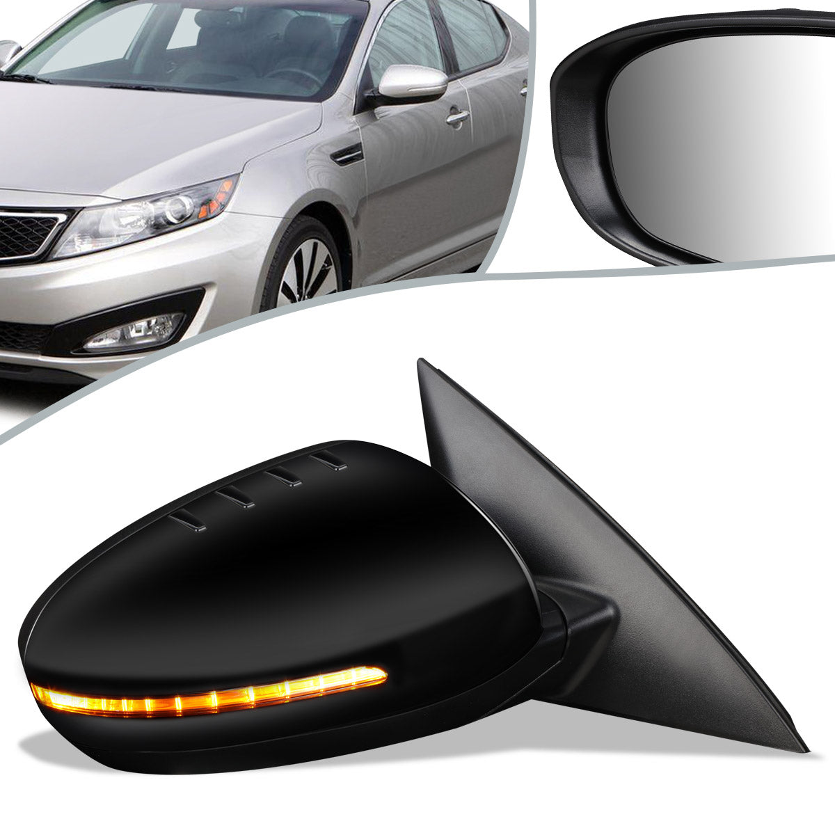 RETROVISOR MIRROR - OEM - 11-15 KIA OPTIMA - POWERED - HEATED - W/ SIGNAL LIGHT - POWER FOLDING - BLACK MATERIAL - RIGHT