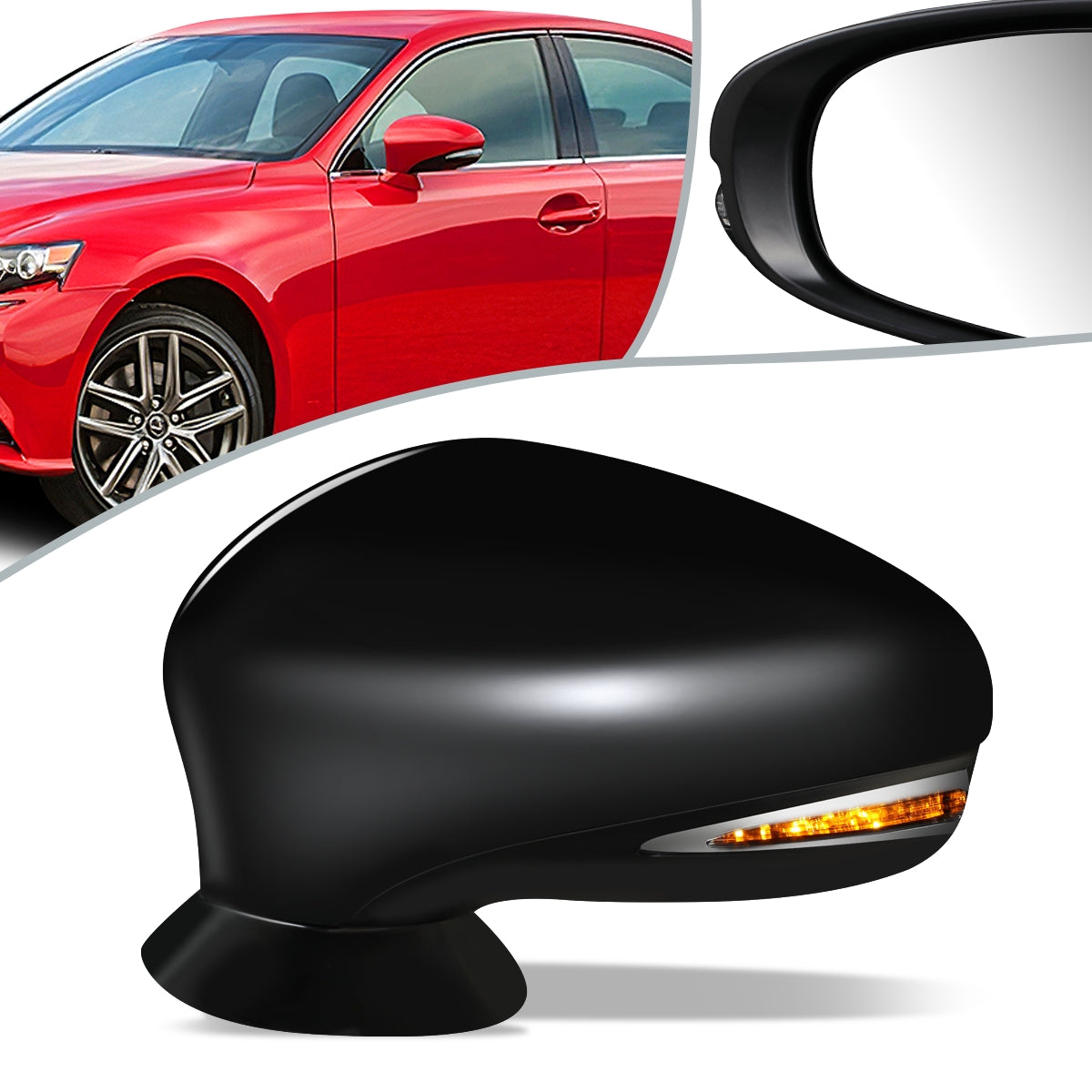 RETROVISOR MIRROR - OEM - 13-16 LEXUS IS250, IS350 - POWERED - HEATED - W/ SIGNAL LIGHT - W/ PUDDLE LIGHT - FOLDING - BLACK MATERIAL - LEFT