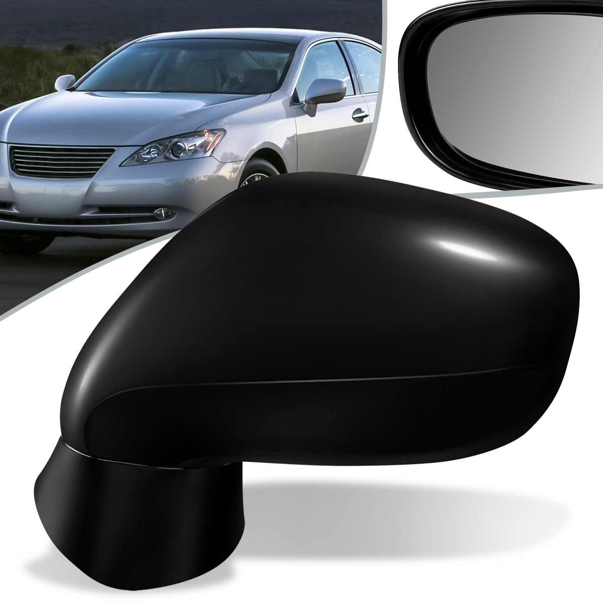 RETROVISOR MIRROR - OEM - 07-12 LEXUS ES350 - POWERED - HEATED - W/ MEMORY - W/ PUDDLE LIGHT - FOLDING - BLACK MATERIAL - LEFT