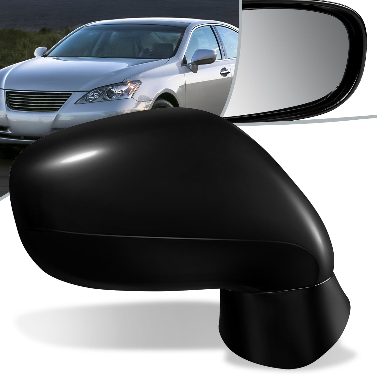 RETROVISOR MIRROR - OEM - 07-12 LEXUS ES350 - POWERED - HEATED - W/ MEMORY - W/ PUDDLE LIGHT - FOLDING - BLACK MATERIAL - RIGHT
