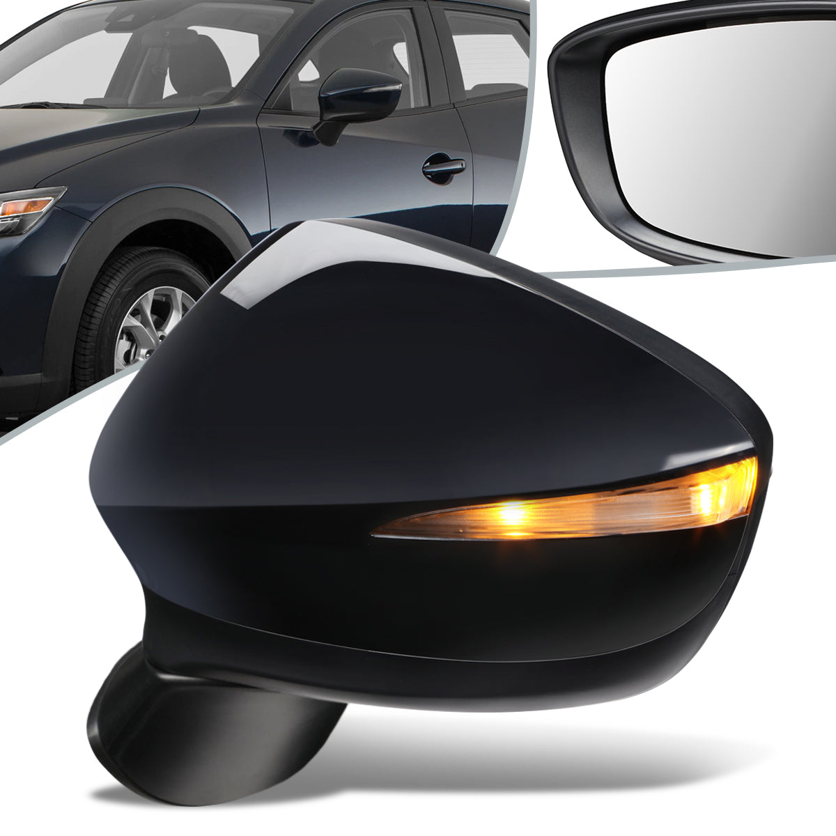 RETROVISOR MIRROR - OEM - 15-16 MAZDA CX-3 - POWERED - W/ SIGNAL LIGHT - FOLDING - BLACK MATERIAL - LEFT