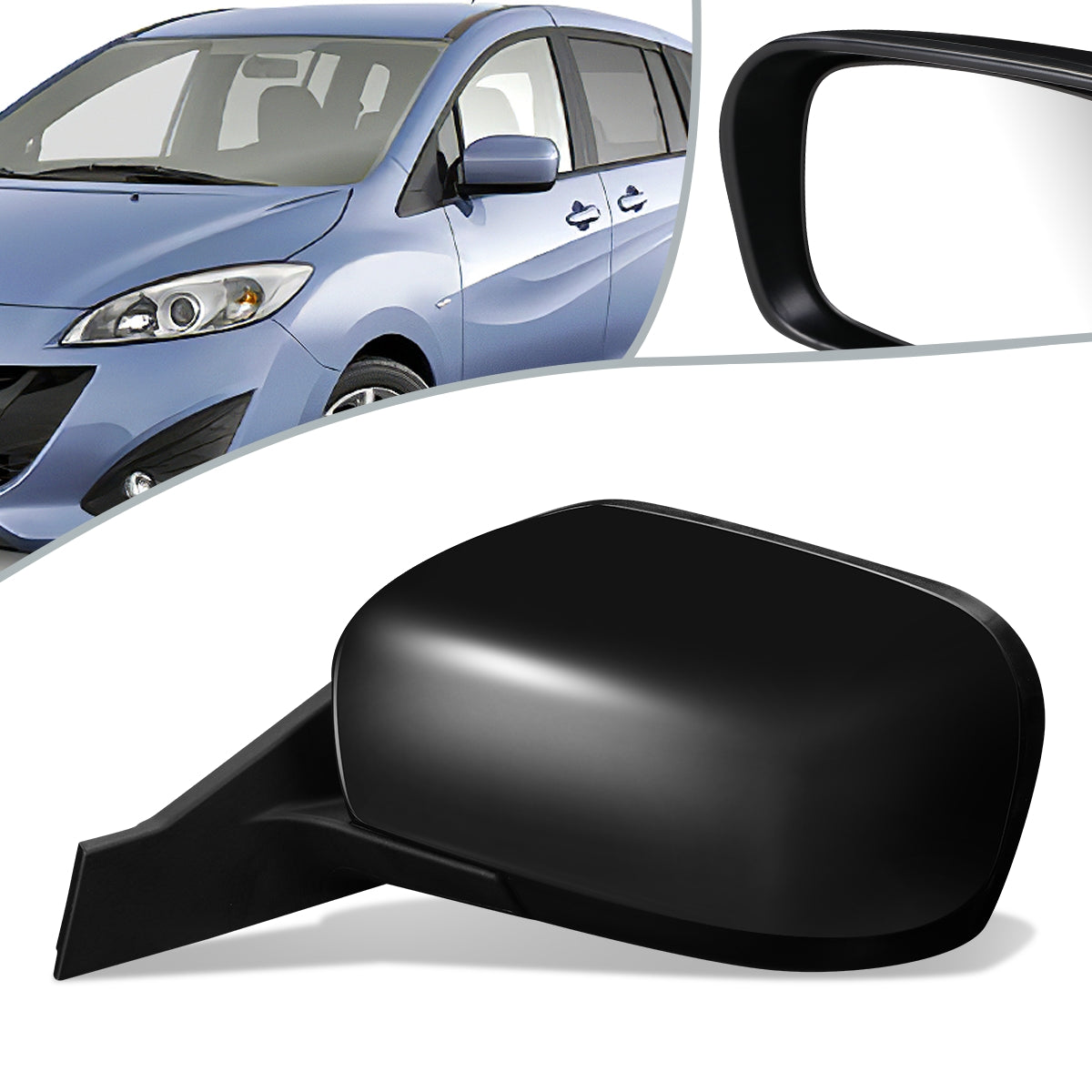 RETROVISOR MIRROR - OEM - 11-17 MAZDA 5 - POWERED - HEATED - FOLDING - BLACK MATERIAL - LEFT