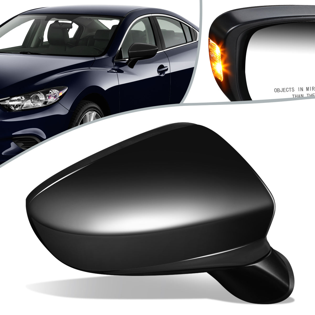 RETROVISOR MIRROR - OEM - 14-17 MAZDA 6 - POWERED - HEATED - W/ SIGNAL LIGHT - FOLDING - BLACK MATERIAL - RIGHT