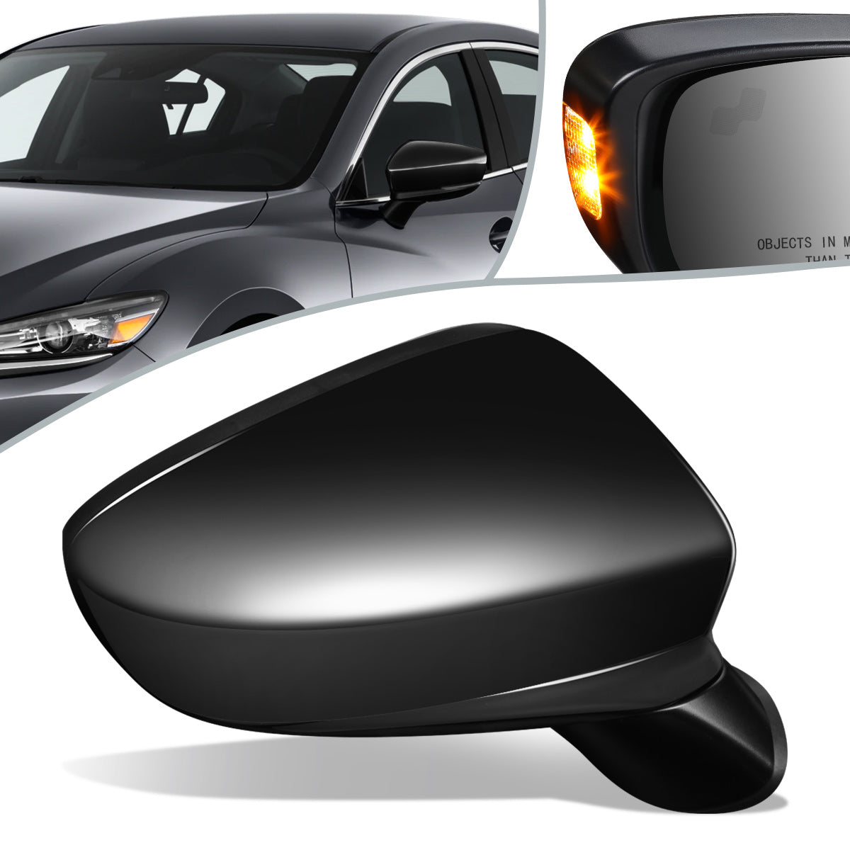 RETROVISOR MIRROR - OEM - 14-17 MAZDA 6 - POWERED - W/ SIGNAL LIGHT - W/ BSD - FOLDING - BLACK MATERIAL - RIGHT