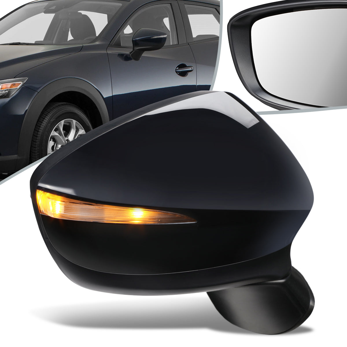RETROVISOR MIRROR - OEM - 15-16 MAZDA CX-3 - POWERED - W/ SIGNAL LIGHT - FOLDING - BLACK MATERIAL - RIGHT