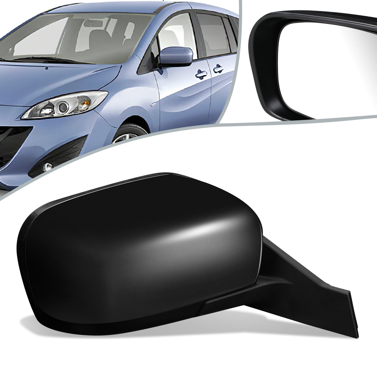 RETROVISOR MIRROR - OEM - 11-17 MAZDA 5 - POWERED - HEATED - FOLDING - BLACK MATERIAL - RIGHT
