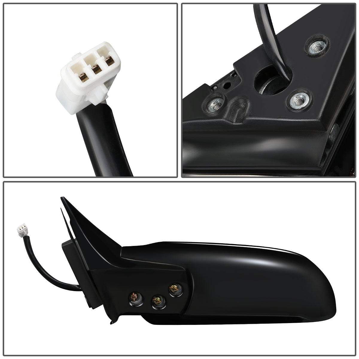 RETROVISOR MIRROR - OEM - 93-96 MITSUBISHI LANCER, MIRAGE - POWERED - FOLDING - BLACK MATERIAL - LEFT