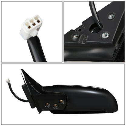 RETROVISOR MIRROR - OEM - 93-96 MITSUBISHI LANCER, MIRAGE - POWERED - FOLDING - BLACK MATERIAL - LEFT