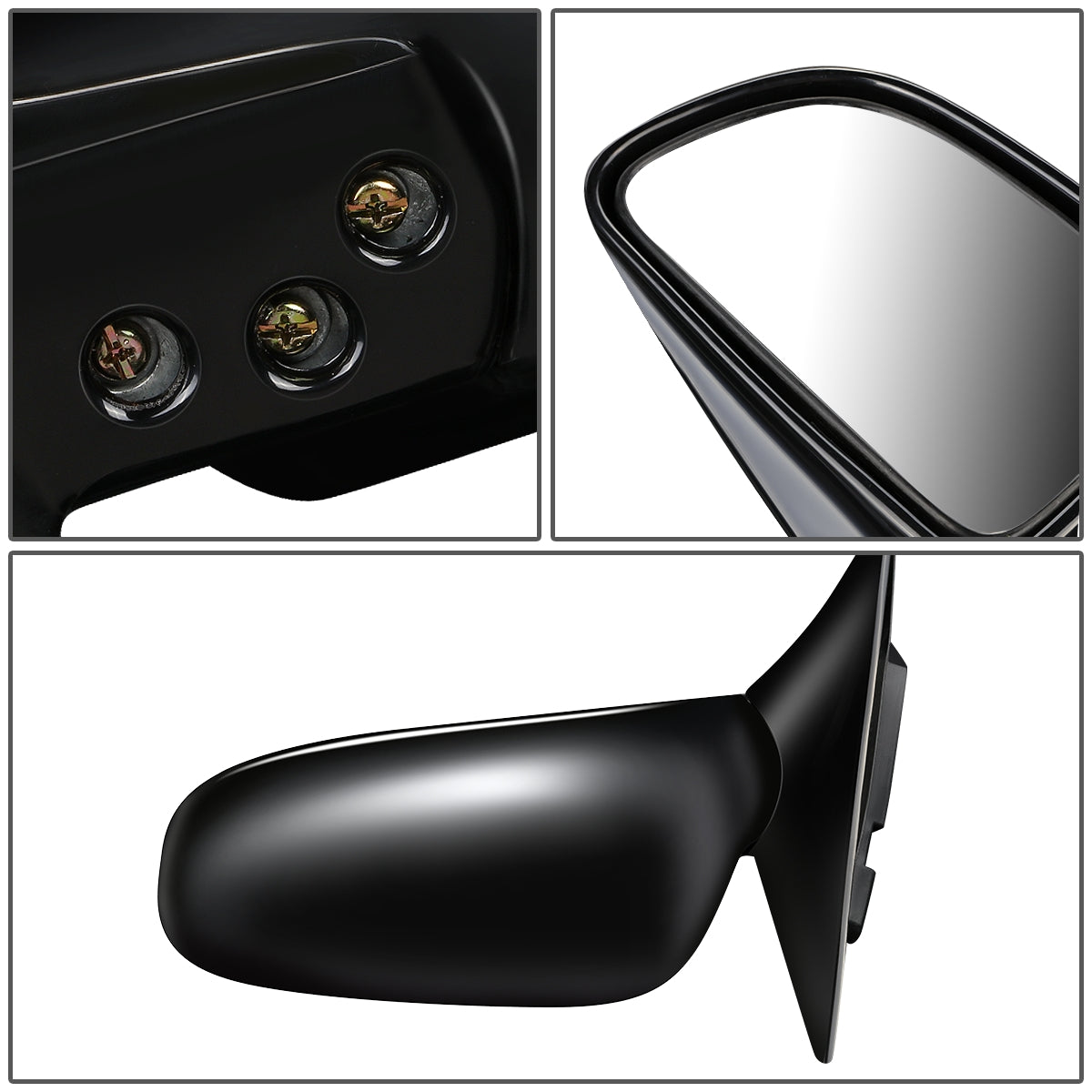 RETROVISOR MIRROR - OEM - 93-96 MITSUBISHI LANCER, MIRAGE - POWERED - FOLDING - BLACK MATERIAL - LEFT