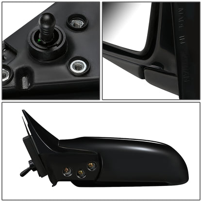 RETROVISOR MIRROR - OEM - 93-96 MITSUBISHI LANCER, MIRAGE - MANUAL - W/ CABLE - FOLDING - BLACK MATERIAL - LEFT