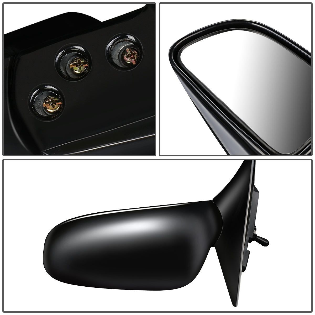 RETROVISOR MIRROR - OEM - 93-96 MITSUBISHI LANCER, MIRAGE - MANUAL - W/ CABLE - FOLDING - BLACK MATERIAL - LEFT