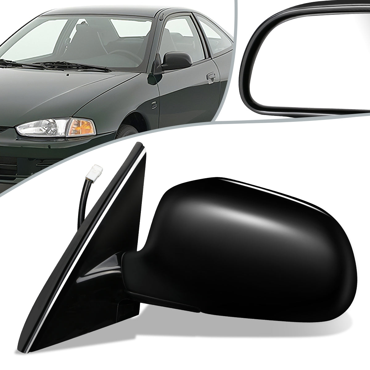 RETROVISOR MIRROR - OEM - 97-02 MITSUBISHI LANCER, MIRAGE - POWERED - FOLDING - BLACK MATERIAL - LEFT