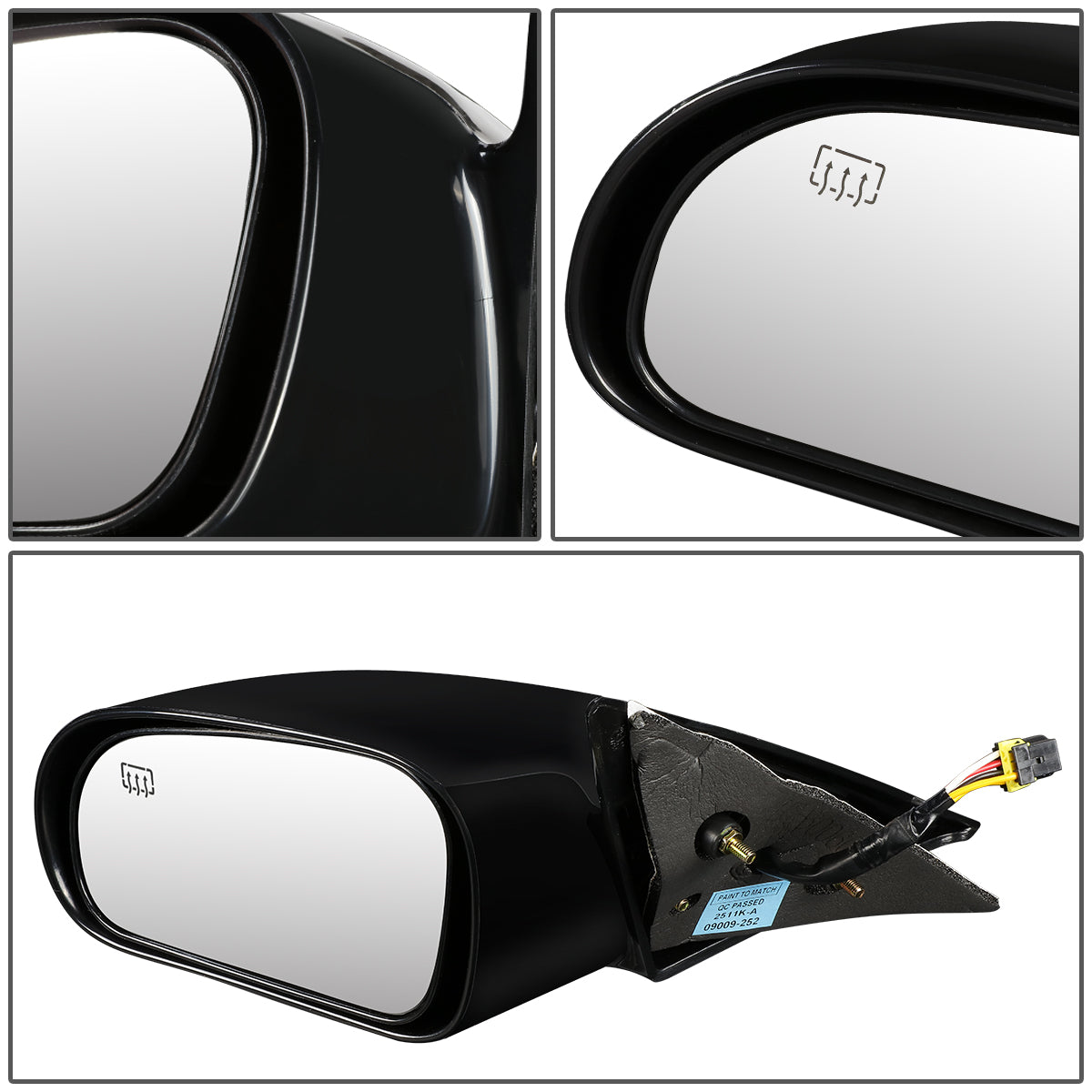 RETROVISOR MIRROR - OEM - 95-97 CHRYSLER SEBRING - POWERED - HEATED - PAINTABLE - BLACK - LEFT