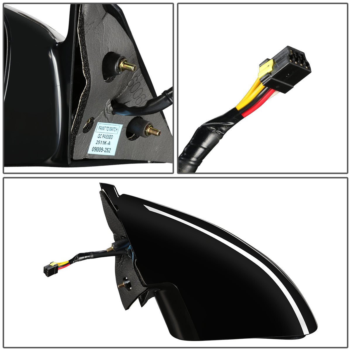 RETROVISOR MIRROR - OEM - 95-97 CHRYSLER SEBRING - POWERED - HEATED - PAINTABLE - BLACK - LEFT