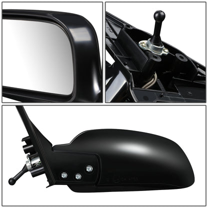 RETROVISOR MIRROR - OEM - 97-02 MITSUBISHI LANCER, MIRAGE - MANUAL - W/ CABLE - FOLDING - BLACK MATERIAL - LEFT
