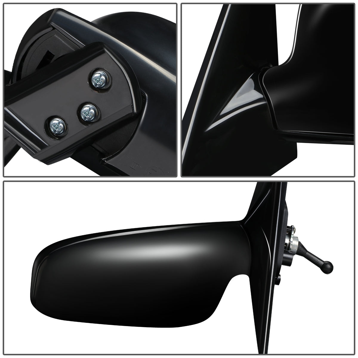 RETROVISOR MIRROR - OEM - 97-02 MITSUBISHI LANCER, MIRAGE - MANUAL - W/ CABLE - FOLDING - BLACK MATERIAL - LEFT