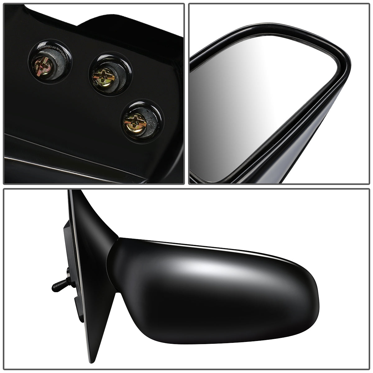 RETROVISOR MIRROR - OEM - 93-96 MITSUBISHI LANCER, MIRAGE - MANUAL - W/ CABLE - FOLDING - BLACK MATERIAL - RIGHT