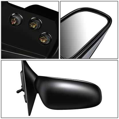 RETROVISOR MIRROR - OEM - 93-96 MITSUBISHI LANCER, MIRAGE - MANUAL - W/ CABLE - FOLDING - BLACK MATERIAL - RIGHT