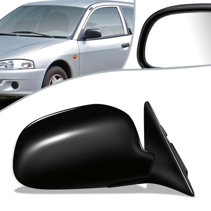 RETROVISOR MIRROR - OEM - 93-96 MITSUBISHI LANCER, MIRAGE - MANUAL - W/ CABLE - FOLDING - BLACK MATERIAL - RIGHT