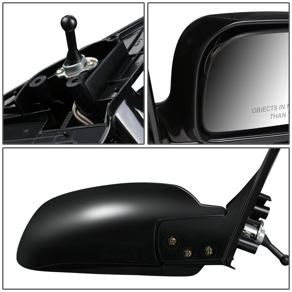 RETROVISOR MIRROR - OEM - 97-02 MITSUBISHI LANCER, MIRAGE - MANUAL - W/ CABLE - FOLDING - BLACK MATERIAL - RIGHT