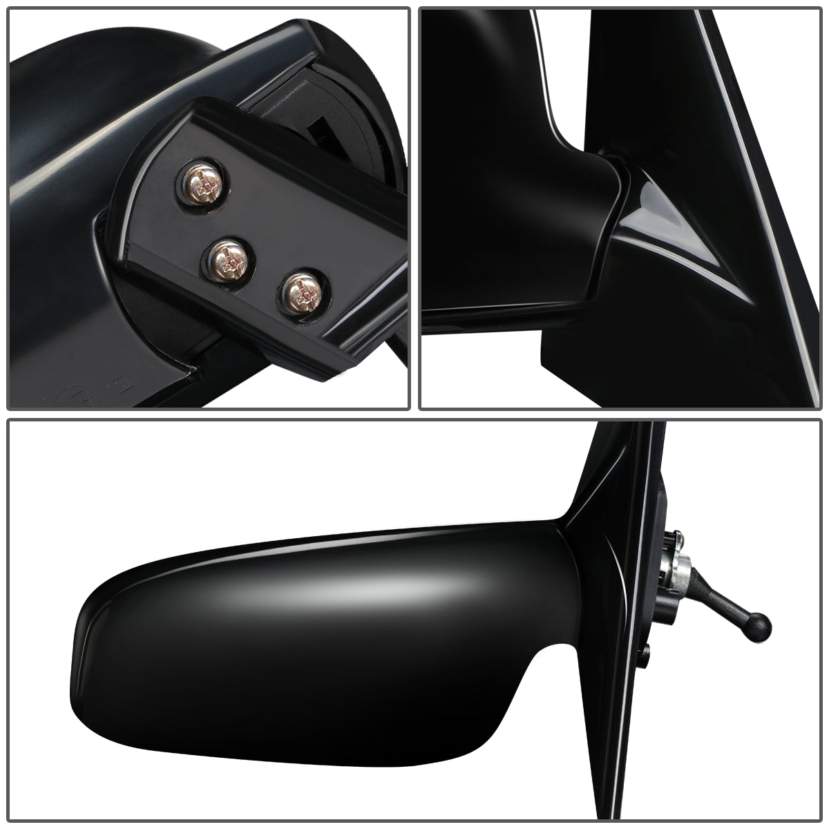 RETROVISOR MIRROR - OEM - 97-02 MITSUBISHI LANCER, MIRAGE - MANUAL - W/ CABLE - FOLDING - BLACK MATERIAL - RIGHT