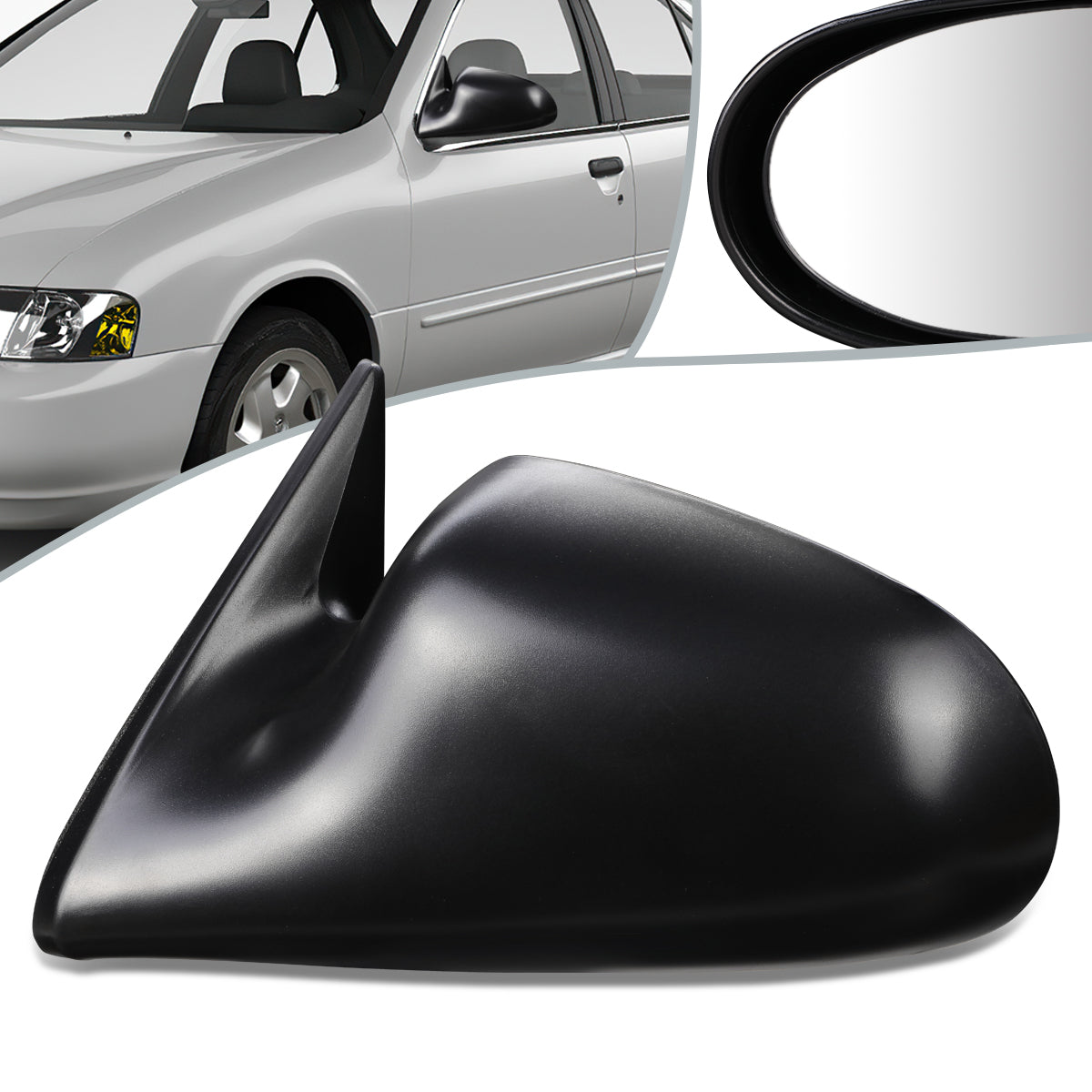 RETROVISOR MIRROR - OEM - 95-99 NISSAN SENTRA - POWERED - TEXTURED - BLACK - LEFT