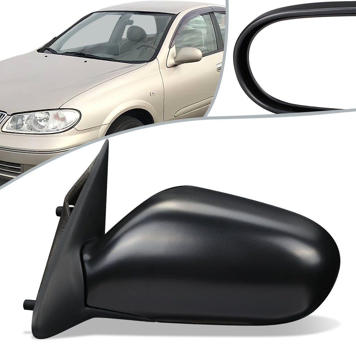 RETROVISOR MIRROR - OEM - 93-97 NISSAN BLUEBIRD U13, ALTIMA - POWERED - FOLDING - BLACK MATERIAL - LEFT