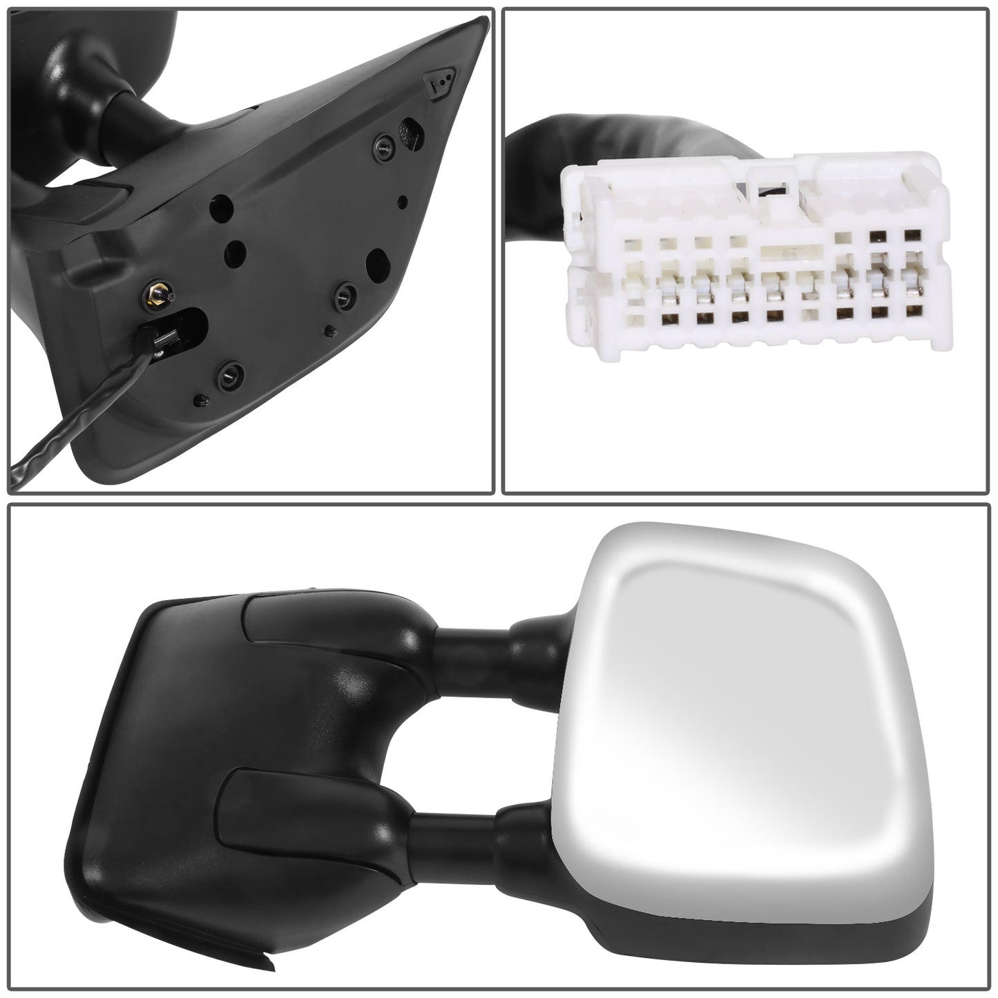 RETROVISOR MIRROR - OE STYLE - NISSAN TITAN 04-15 - WITH POWER WITH HEATED GLASS WITH MEMORY DUAL ARM CHROME COVER - DRIVER SIDE - SMOOTH - BLACK / CHROME