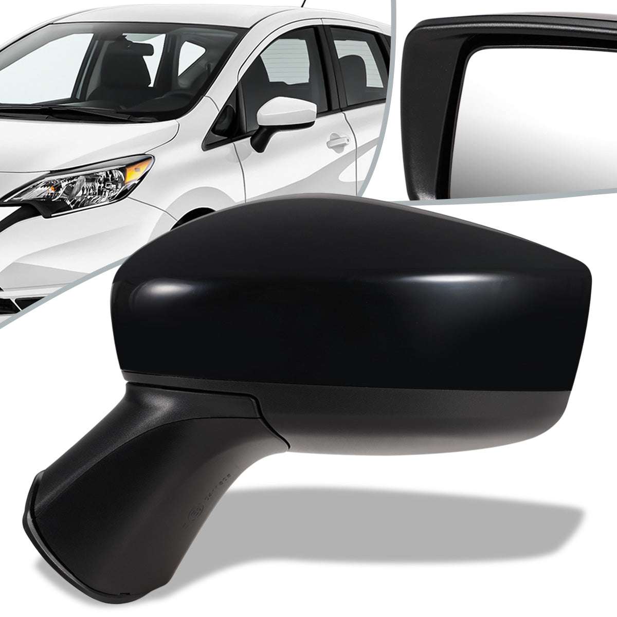 RETROVISOR MIRROR - OEM - 14-16 NISSAN VERSA NOTE - POWERED - FOLDING - BLACK MATERIAL - LEFT