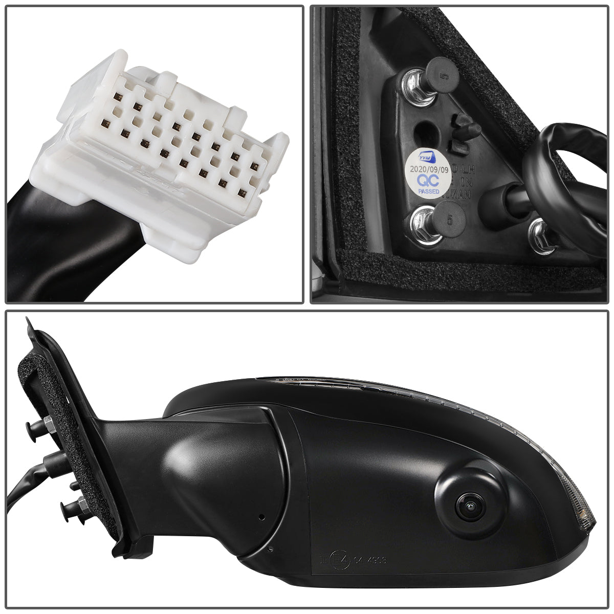 RETROVISOR MIRROR - OEM - 14-16 NISSAN ROGUE - POWERED - HEATED - W/ SIGNAL LIGHT - W/ MEMORY - W/ CAMERA - FOLDING - BLACK MATERIAL - LEFT