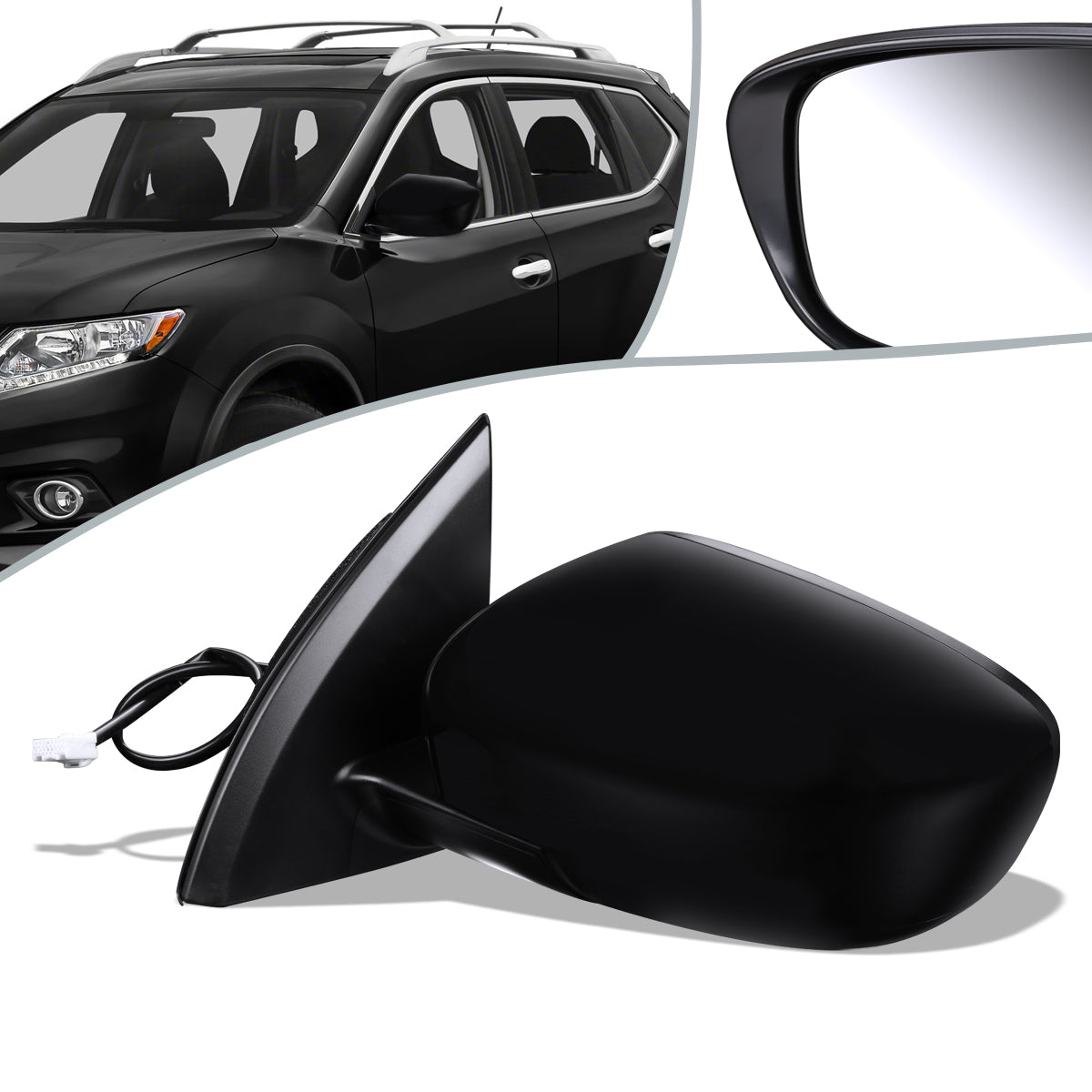 RETROVISOR MIRROR - OEM - 17-19 NISSAN ROGUE SPORT - FOLDING - BLACK MATERIAL - LEFT