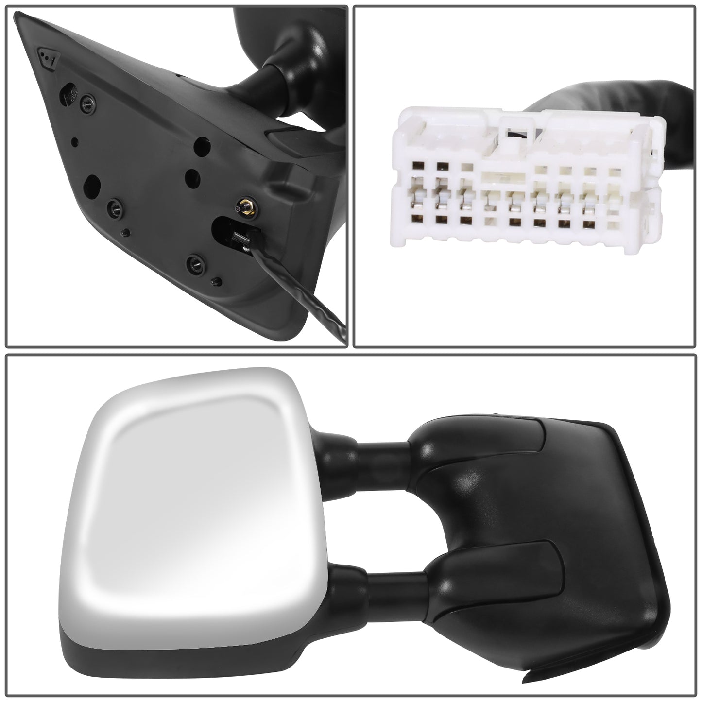 RETROVISOR MIRROR - OE STYLE - NISSAN TITAN 04-15 - WITH POWER WITH HEATED GLASS WITH MEMORY DUAL ARM CHROME COVER - PASSENGER SIDE - SMOOTH - BLACK / CHROME