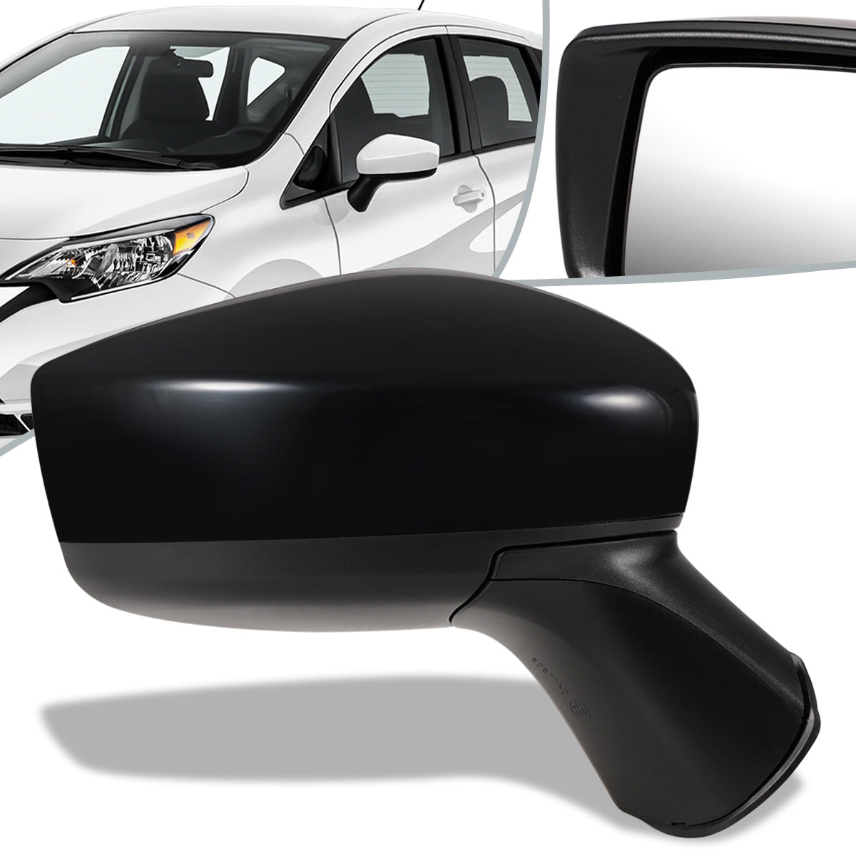 RETROVISOR MIRROR - OEM - 14-16 NISSAN VERSA NOTE - POWERED - FOLDING - BLACK MATERIAL - RIGHT