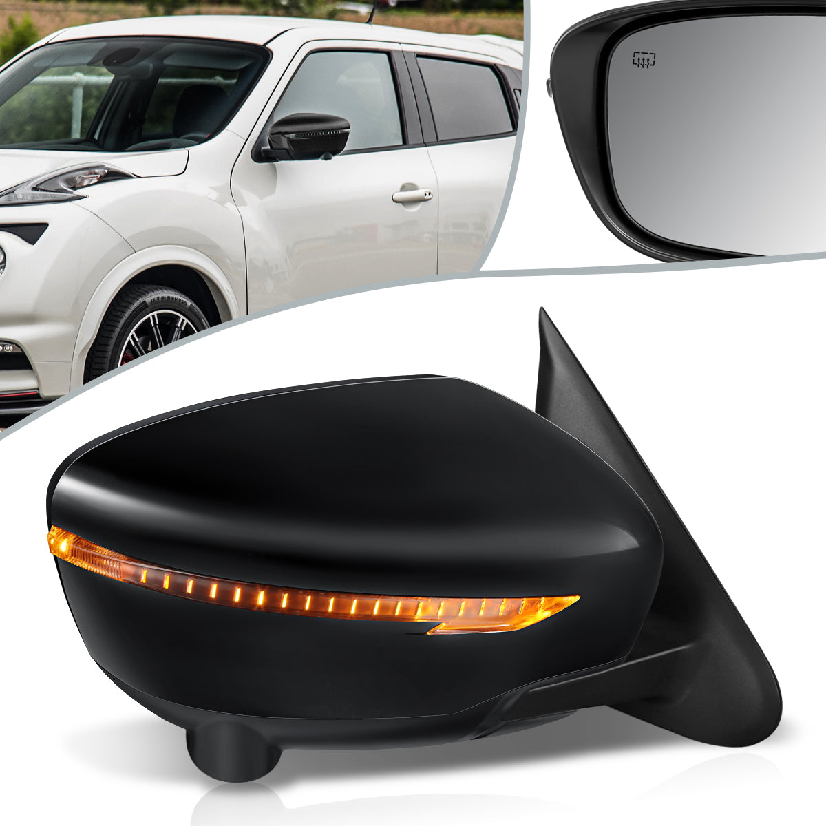 RETROVISOR MIRROR - OEM - 11-12 NISSAN JUKE - POWERED - HEATED - W/ SIGNAL LIGHT - W/ CAMERA - FOLDING - BLACK MATERIAL - RIGHT