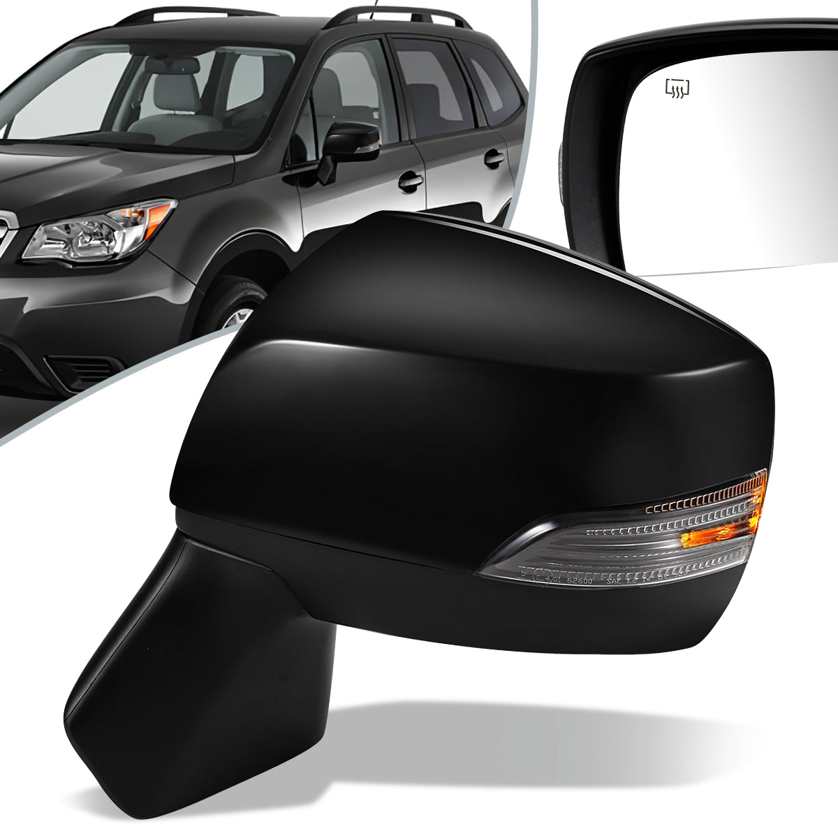 RETROVISOR MIRROR - OEM - 12-17 SUBARU CROSSTEK - POWERED - HEATED - W/ SIGNAL LIGHT - FOLDING - BLACK MATERIAL - LEFT