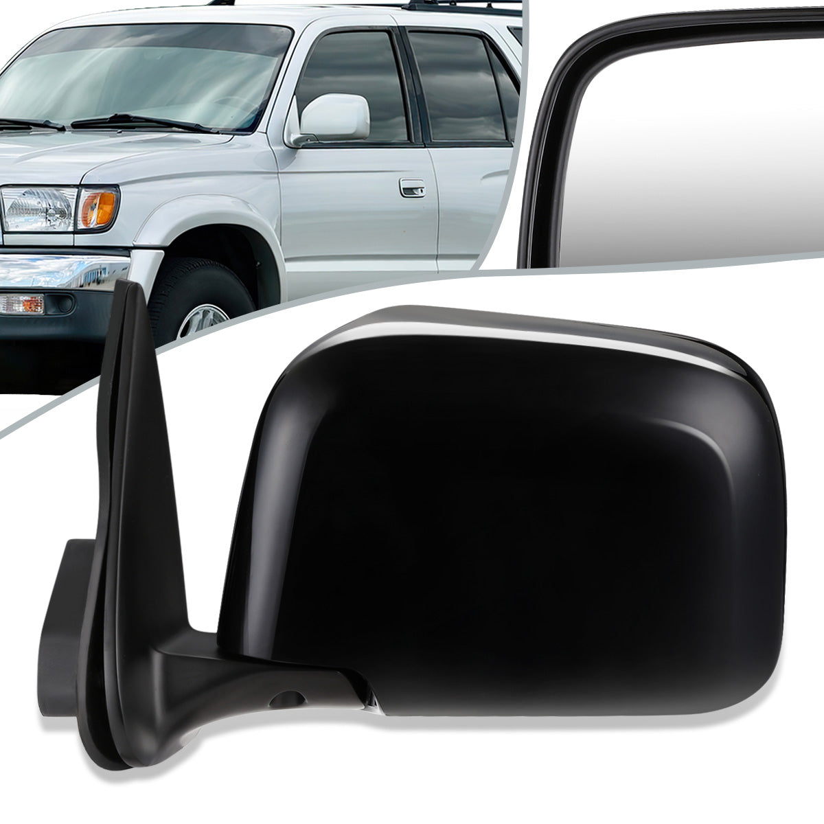 RETROVISOR MIRROR - OEM - 96-02 TOYOTA 4RUNNER - MANUAL - FOLDING - BLACK MATERIAL - LEFT
