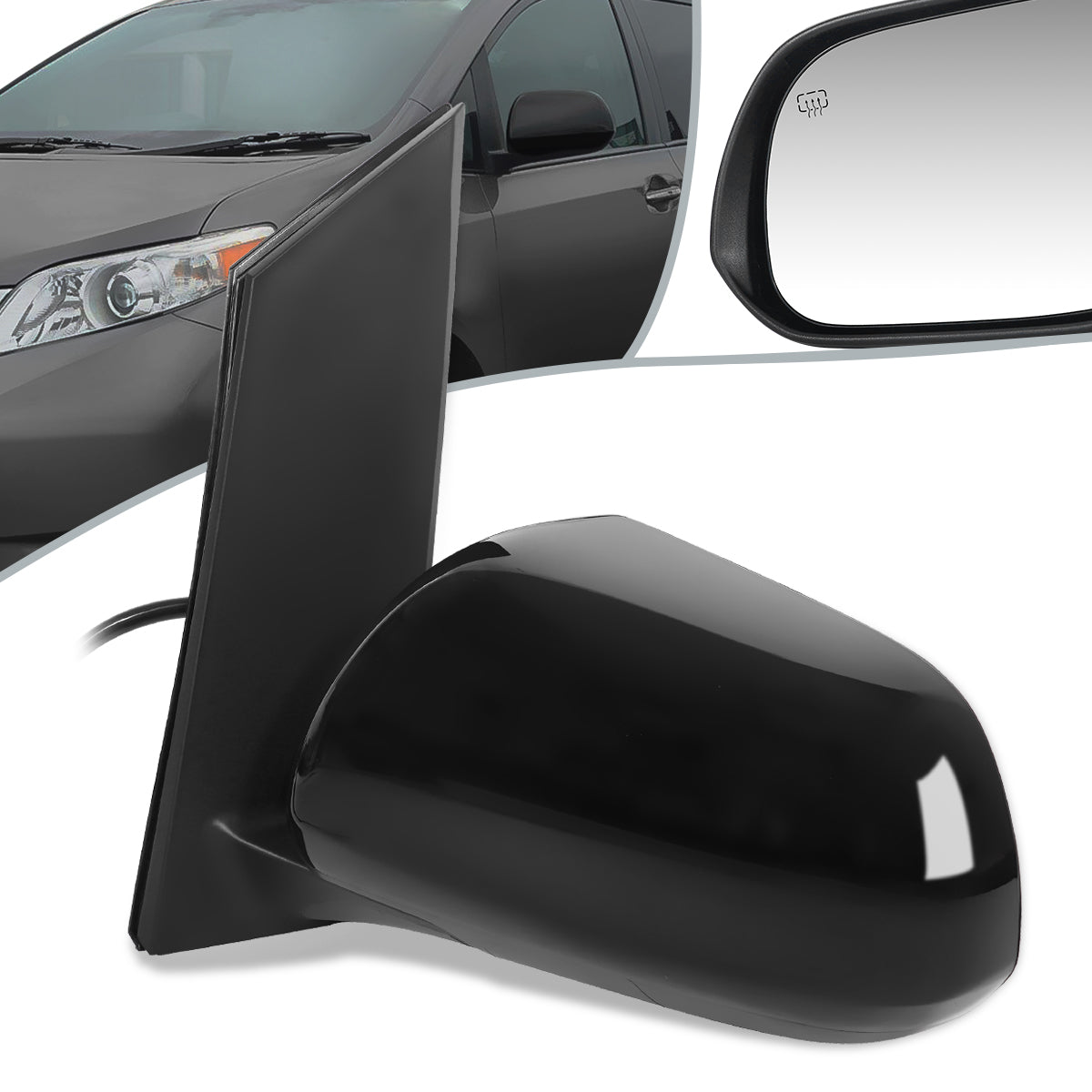 RETROVISOR MIRROR - OEM - 13-14 TOYOTA SIENNA - POWERED - HEATED - TEXTURED, CAP PAINTABLE - BLACK - LEFT