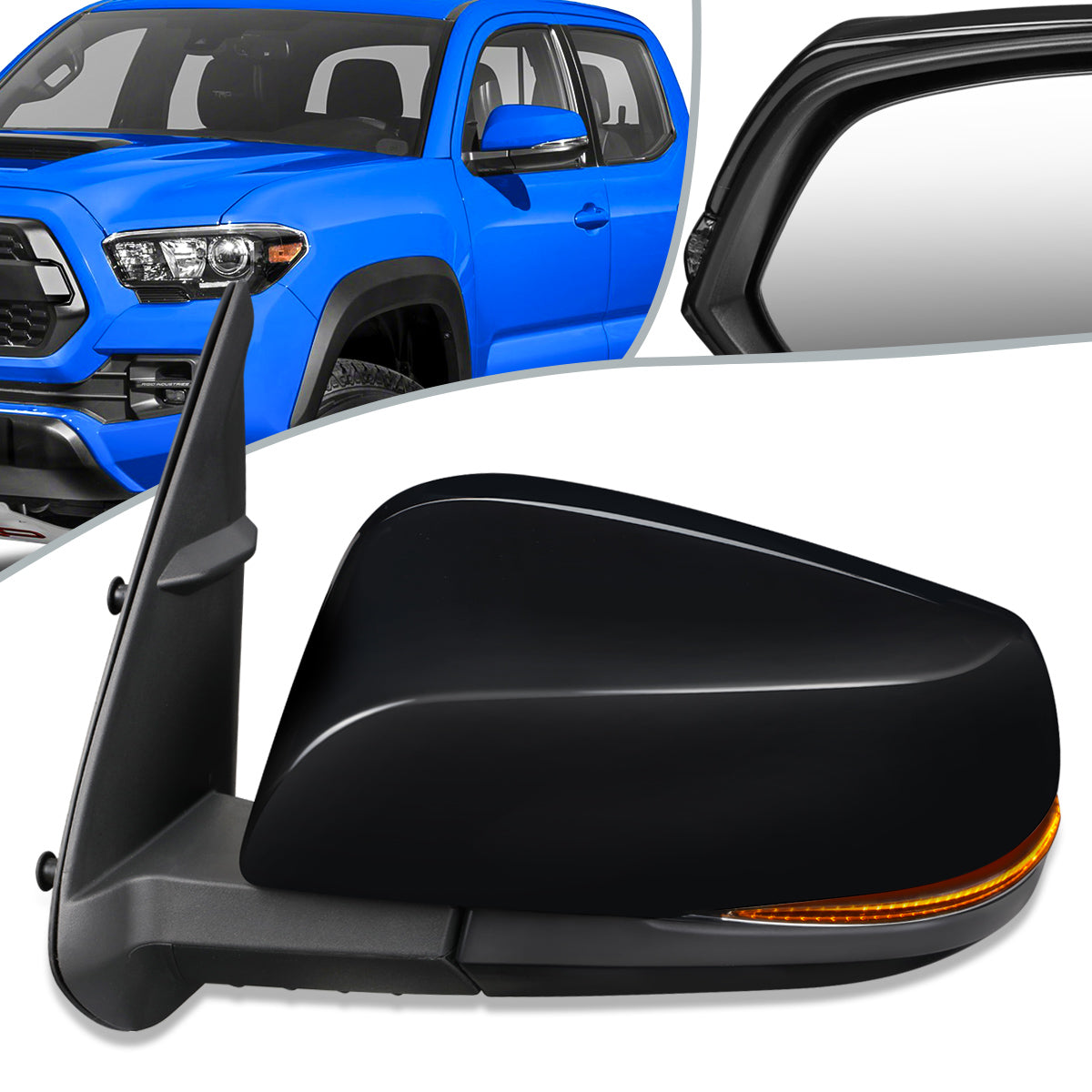 RETROVISOR MIRROR - OEM - 16-19 TOYOTA TACOMA - POWERED - HEATED - W/ SIGNAL LIGHT - FOLDING - BLACK MATERIAL - LEFT
