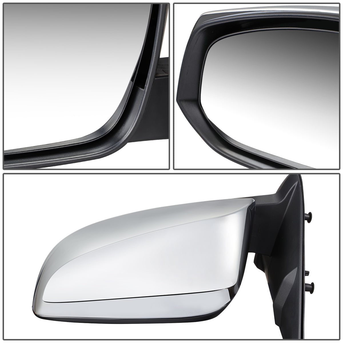 RETROVISOR MIRROR - OEM - 16-17 TOYOTA TACOMA - POWER MIRROR ADJUSTMENT - HEATED - W/ SIGNAL LIGHT - FOLDING - W/O PUDDLE LIGHT, MEMORY OR BLIND SPOT DETECTION - ONLY FITS VEHICLES W/ MATCHING FUNCTIONS AS MIRROR - BLACK / CHROME COVER - RIGHT