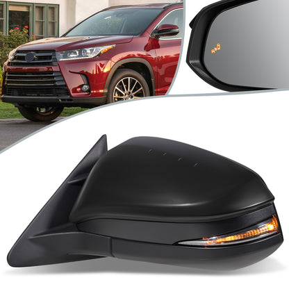 RETROVISOR MIRROR - OEM - 14-16 TOYOTA HIGHLANDER - POWERED - HEATED - W/ SIGNAL LIGHT - W/ BSD - FOLDING - BLACK MATERIAL - LEFT