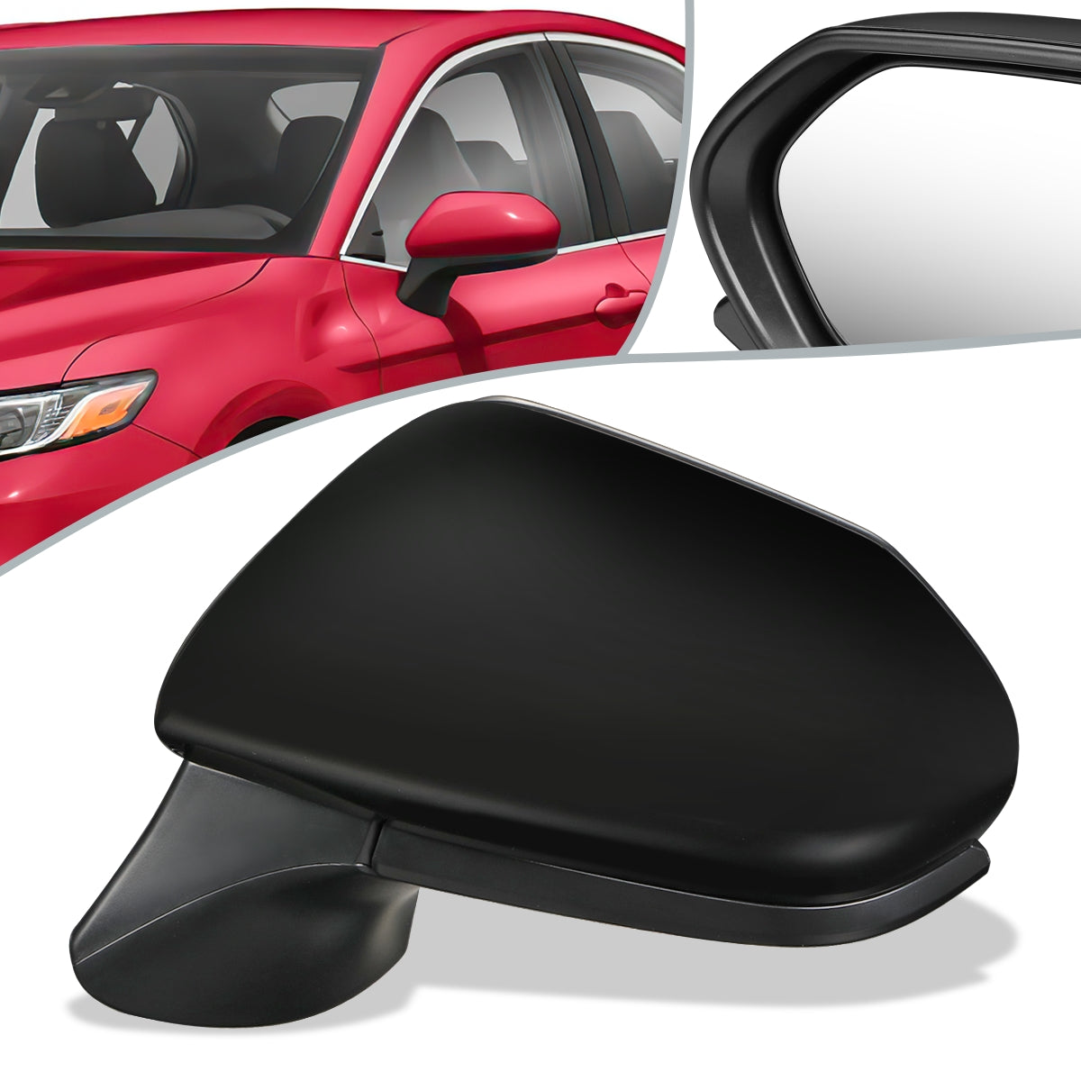 RETROVISOR MIRROR - OEM - 18-20 TOYOTA CAMRY - POWERED - FOLDING - BLACK MATERIAL - LEFT