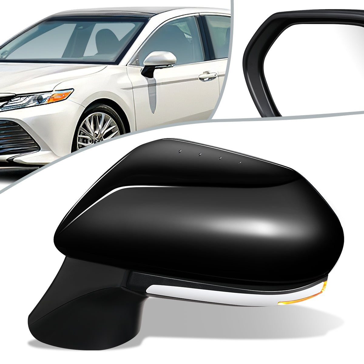 RETROVISOR MIRROR - OEM - 19+ TOYOTA AVALON - POWERED - HEATED - W/ SIGNAL LIGHT - FOLDING - BLACK MATERIAL - LEFT