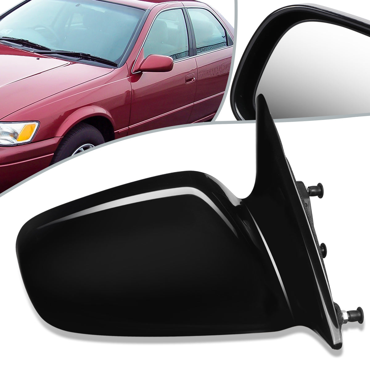 RETROVISOR MIRROR - OEM - 97-01 TOYOTA CAMRY - MANUAL - BLACK MATERIAL - RIGHT