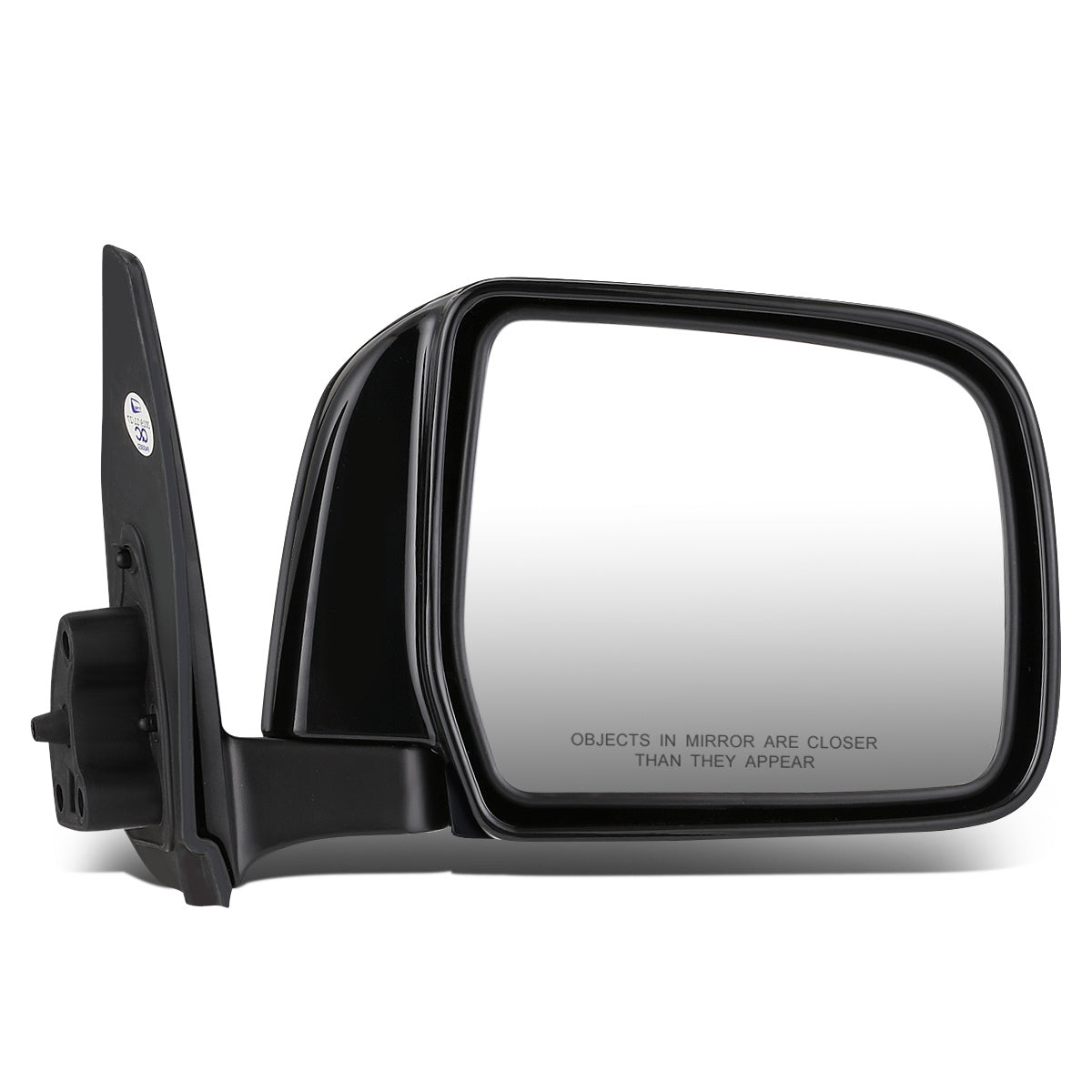 RETROVISOR MIRROR - OEM - 96-02 TOYOTA 4RUNNER - MANUAL - W/ CONVEX GLASS - W/ ENGLISH WARNNG - BLACK MATERIAL - RIGHT