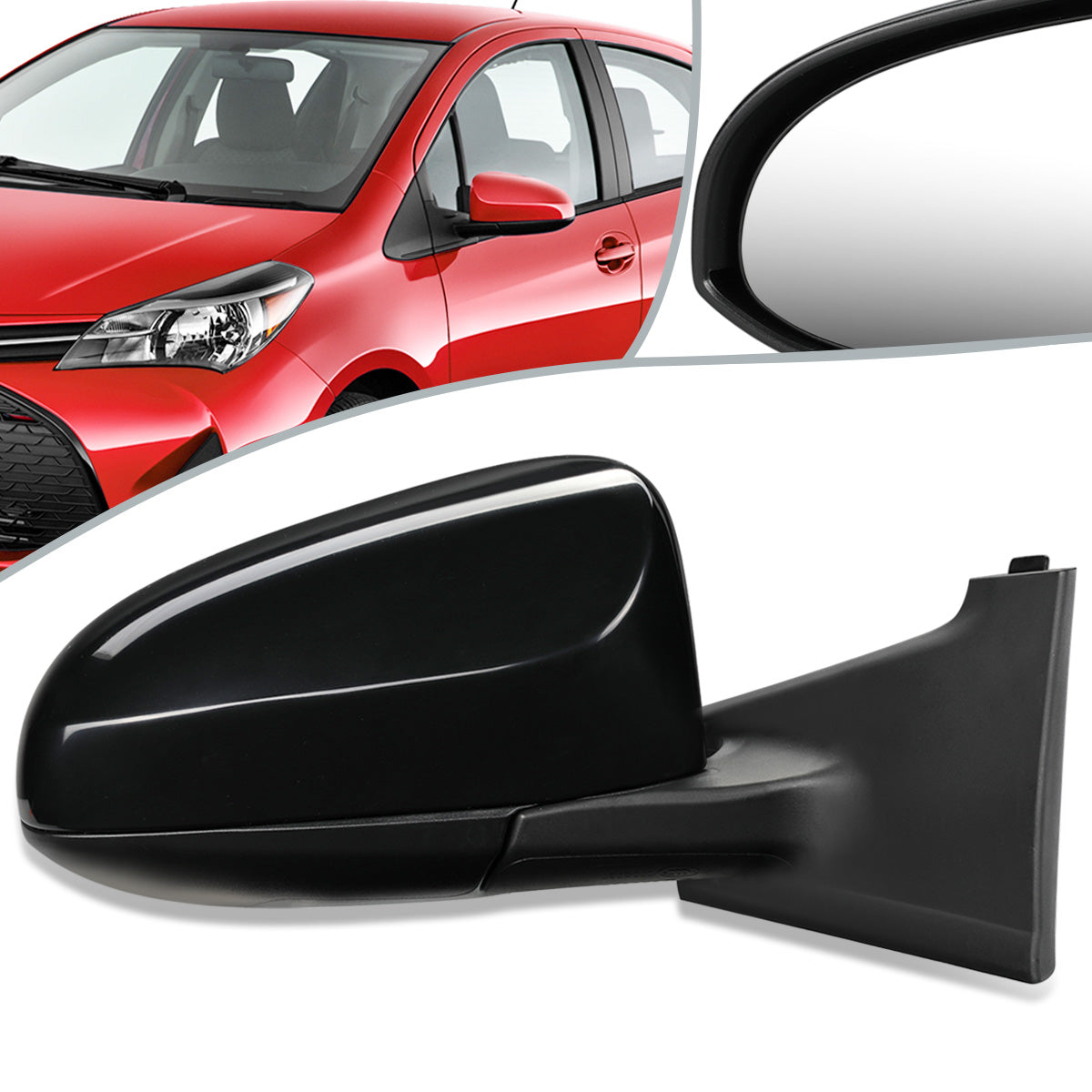 RETROVISOR MIRROR - OEM - 15-17 TOYOTA YARIS - POWERED - FOLDING - RIGHT - BLACK MATERIAL