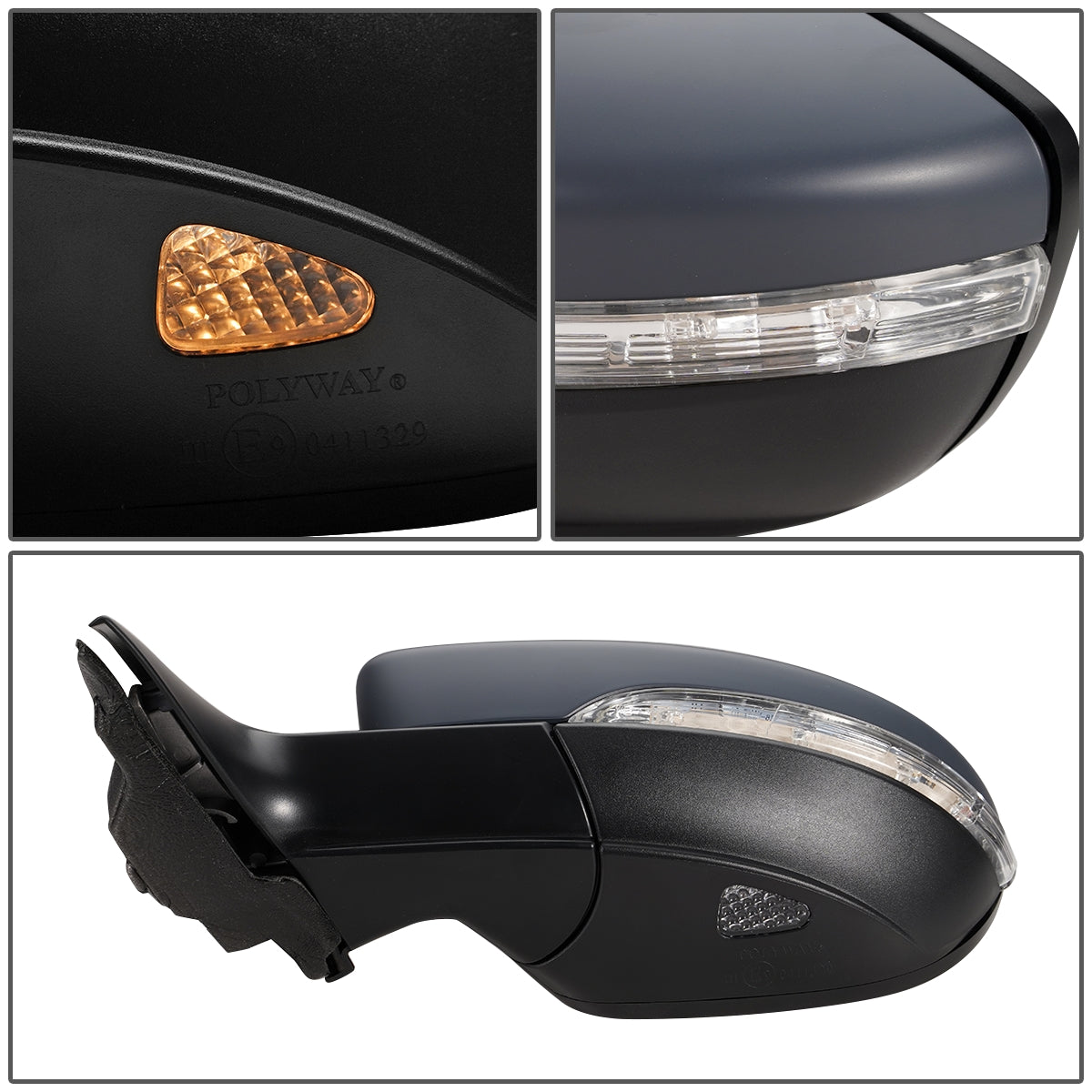 RETROVISOR MIRROR - OEM - 09-13 VOLKSWAGEN PASSAT - POWERED - HEATED - W/ SIGNAL LIGHT - W/ PUDDLE LIGHT - FOLDING - LEFT - GRAY